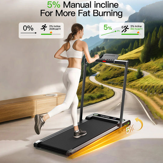 Akluer 480L-B Incline Walking Pad with Handle, 2.5HP Under Desk Treadmill, LED Screen & Remote Control, 330lbs Max Capacity, Foldable