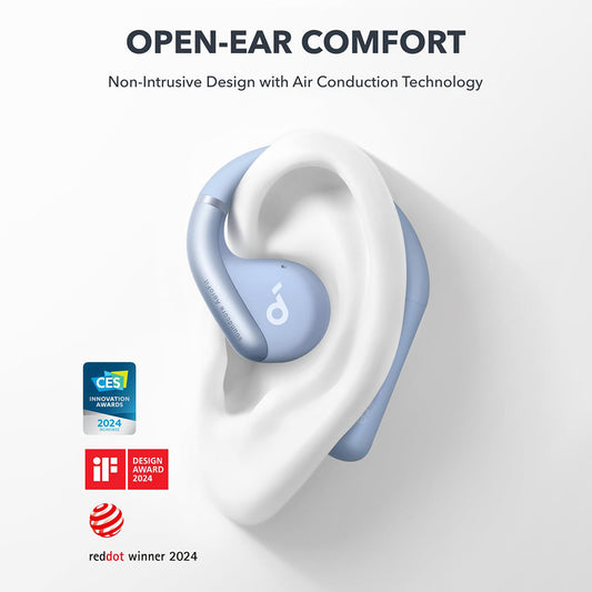 Anker Soundcore AeroFit Open-ear Earbuds, Ergonomic Ear Hook, IPX7 Waterproof, App Control, Up to 42 Hours Playtime - Blue