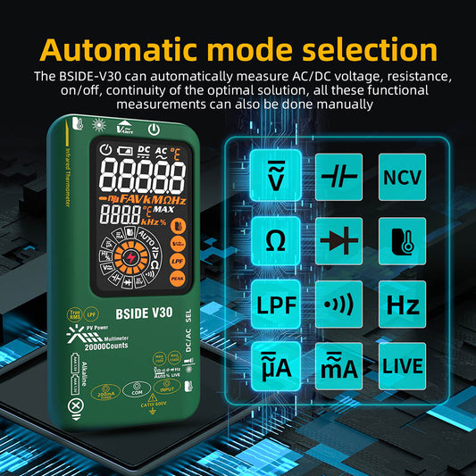 BSIDE V30 Photovoltaic Multimeter, High Voltage 1500V, T-RMS, 20000 Counts, LCD Screen, Electronic Maintenance, DC Current Test, Infrared Temperature Measurement