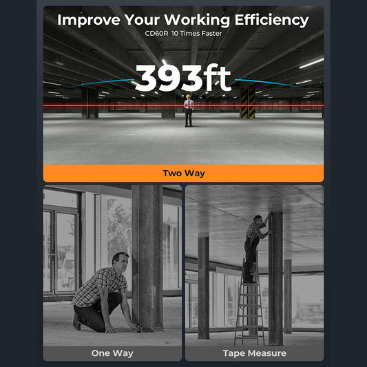 CIGMAN CD-60R 393Ft/120M Bilateral Red Laser Measure, LCD Display, with 6 Units Ft/in/M, Angle Sensor, Multiple Measure Mode, Magnetic Back