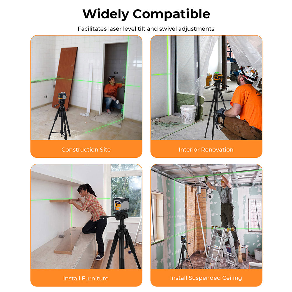 CIGMAN CTP01 1.5m/59inch Laser Level Tripod, with 3-Way Swivel Pan Head and Phone Holder, Quick Release Plate with 1/4" Screw Mount & 5/8" UNF Adapter Nut