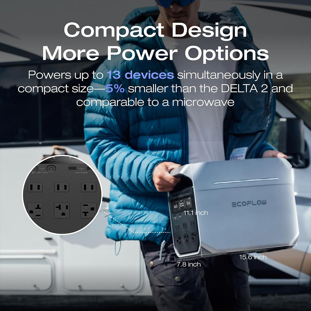 EcoFlow DELTA 3 Plus Portable Power Station, 1024Wh LFP Battery, 1800W Solar Generator, 13 Outlets, <10ms UPS & <30dB Noise, Expandable to 5kWh, App Control, IP65 Protection, 56min Fast Charging, for Home Backup, Outdoor Camping & RV