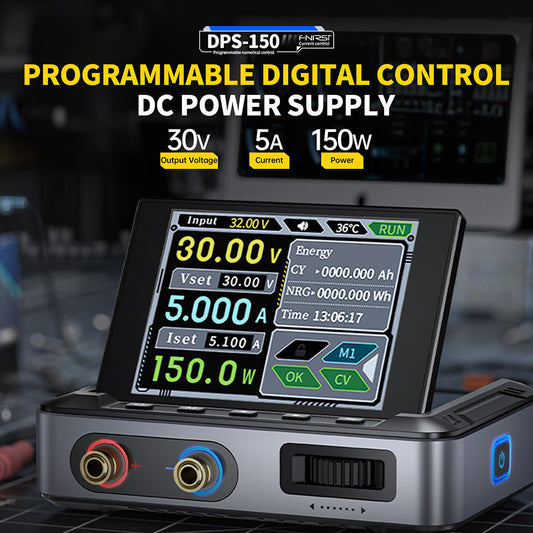 FNIRSI DPS-150 DC Power Supply Variable, 30V 5A Adjustable, 150W Power, 4-Digit IPS Display, 90 Degree Flip Degin, <20mV Power Ripple, PD/QC/DC Input, PC Programmable Switching