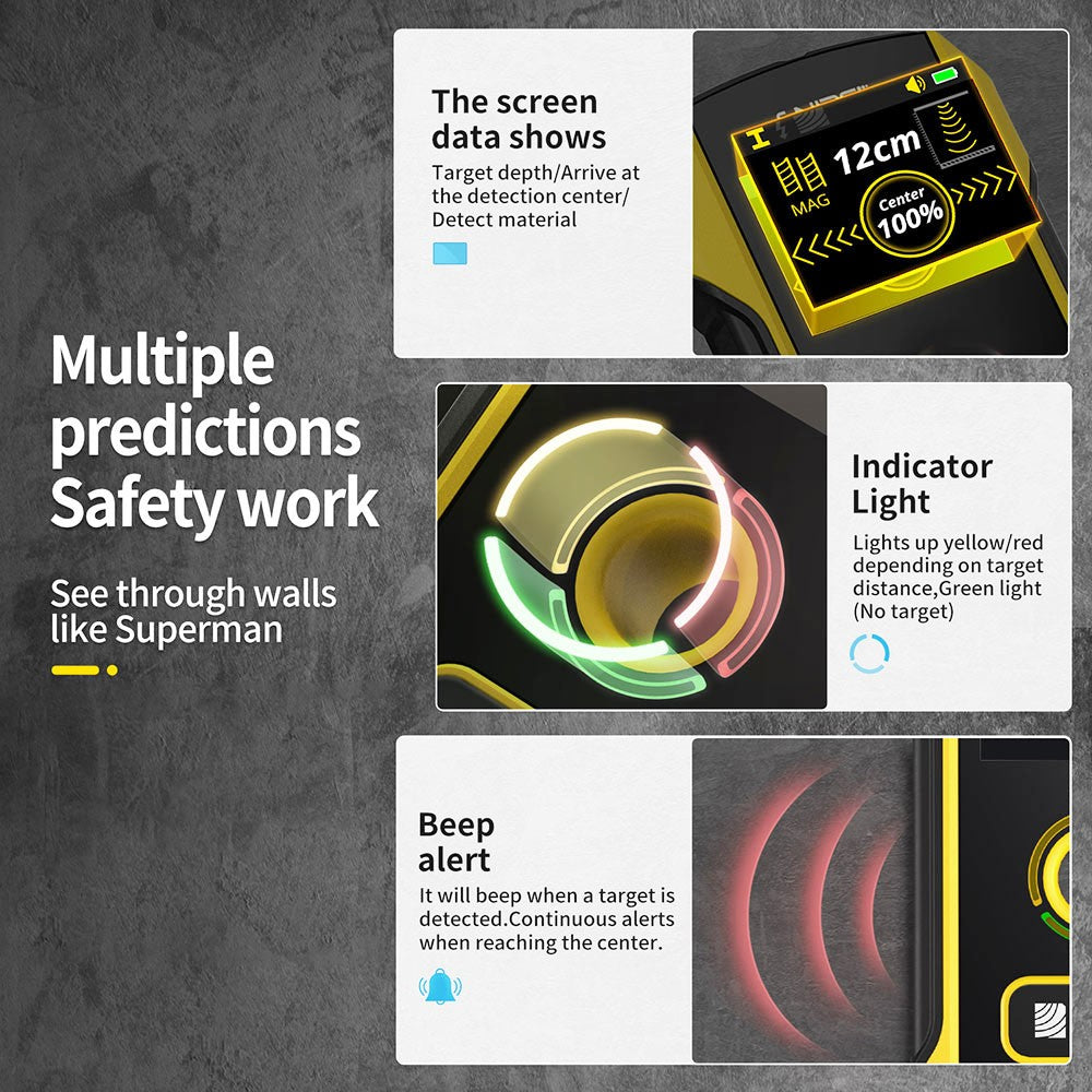 FNIRSI WD-02 Wall Detector, Metal / Wooden / AC Wire Detection Mode, 3-Level Sensitivity Adjustment, Positioning Hole, TFT Display, 300mAh Rechargeable Battery