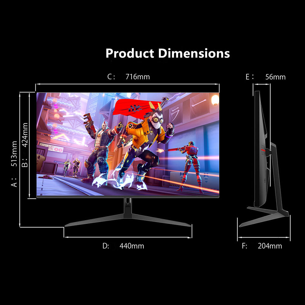 FYHXele FY32QH 32-inch Monitor, 2560*1440 WQHD 16:9 IPS Screen, 165Hz Refresh Rate, 1ms (MPRT) Response Time, 100% sRGB, 3000:1 Contrast, FreeSync & G-Sync Compatible, HDR 400, Low Blue Light, 2*DP1.4, 2*HDMI 2.1, 1*Audio