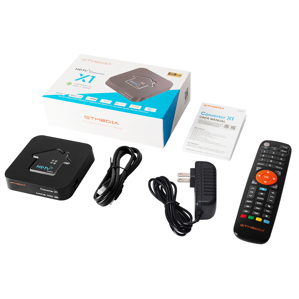 GTMEDIA HDTV Converter X1 TV Box, Android 11, ATSC 3.0 DRM, DVR Recording, 4K HDR, Built-in Miracast, 2GB RAM 32GB ROM, Bluetooth 5.0, 2.4G/5G WiFi - US Plug