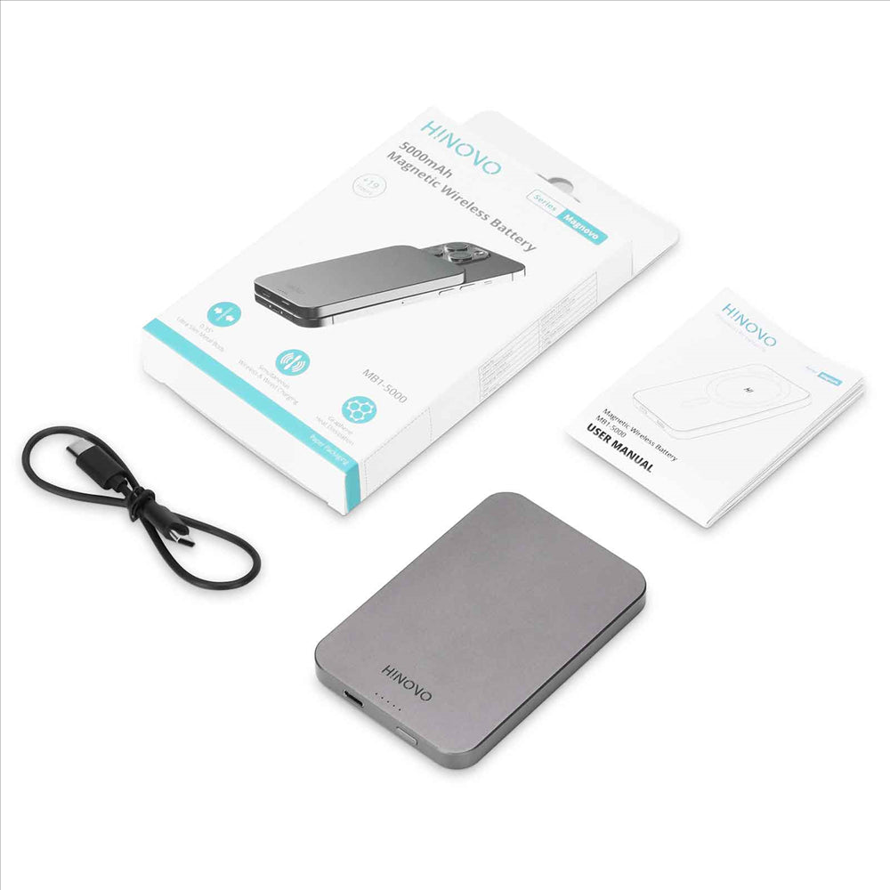 HINOVO MB1-5000 Magnetic Wireless Portable Charger, 5000mAh Magnetic Power Bank, Mag-Safe Battery Pack for iPhone 14/13/12 Series Compatible with Mag-Safe Case, 20W PD Fast Charging Ultra Slim and Light