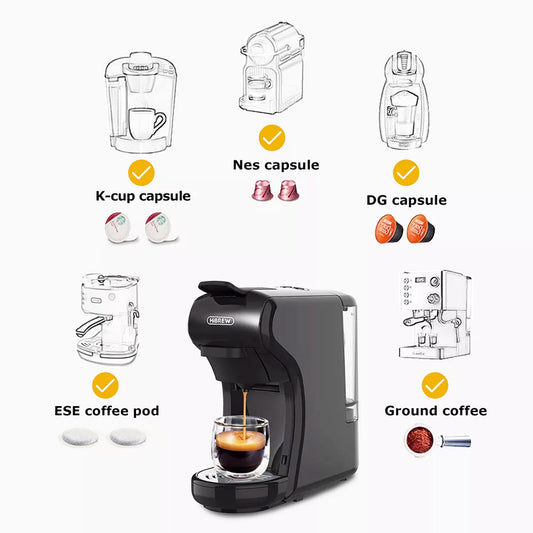 HiBREW H1A 4 IN 1 Expresso Coffee Machine Compatible with Dolce Gusto Ground Coffee - Black