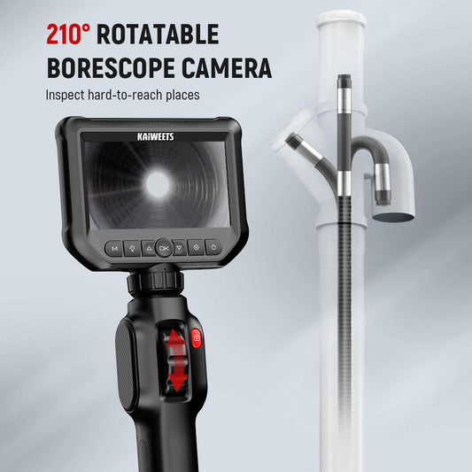 KAIWEETS KBA01 Two-Way Articulating Borescope, 210° Rotatable Camera, 8 LED Lights, 4.3inch Display, 1920*1080P, IP67 Waterproof