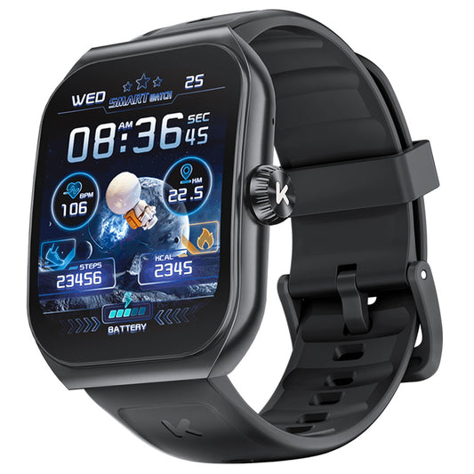 KUMI KU7 Smartwatch, 1.96'' AMOLED Screen, Bluetooth Calling, Health Monitoring, Stock Market Information, 100 Sports Modes - Black