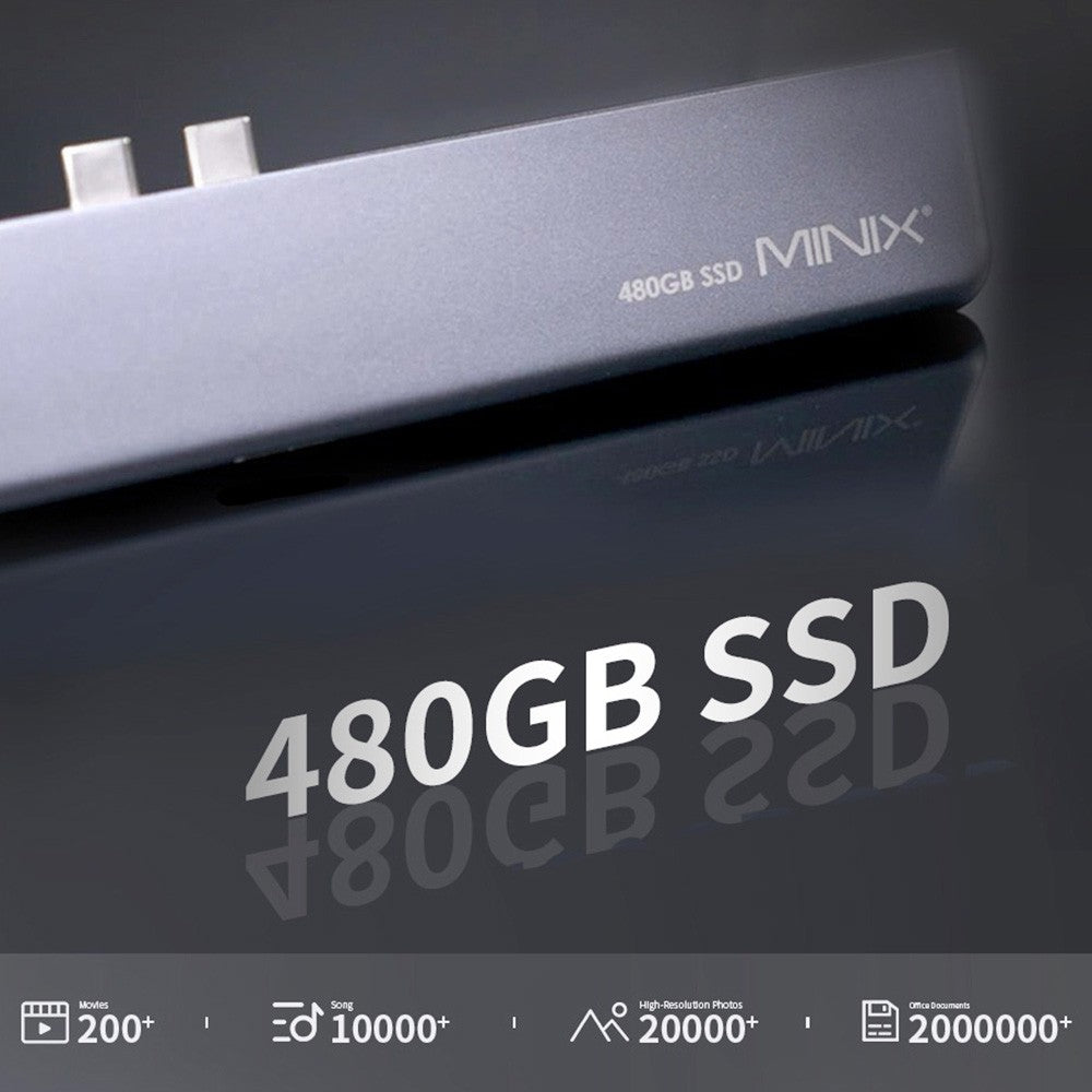MINIX SD4 GR USB-C 480GB SSD for Apple MacBook Air/Pro, 400MB/s Read & 415MB/s Write Speed, 1*4K@60HZ HDMI, 1* 5K@60Hz Thunderbolt 3, 1*USB 3.0 Data Transfer Up to 5Gbps - Grey