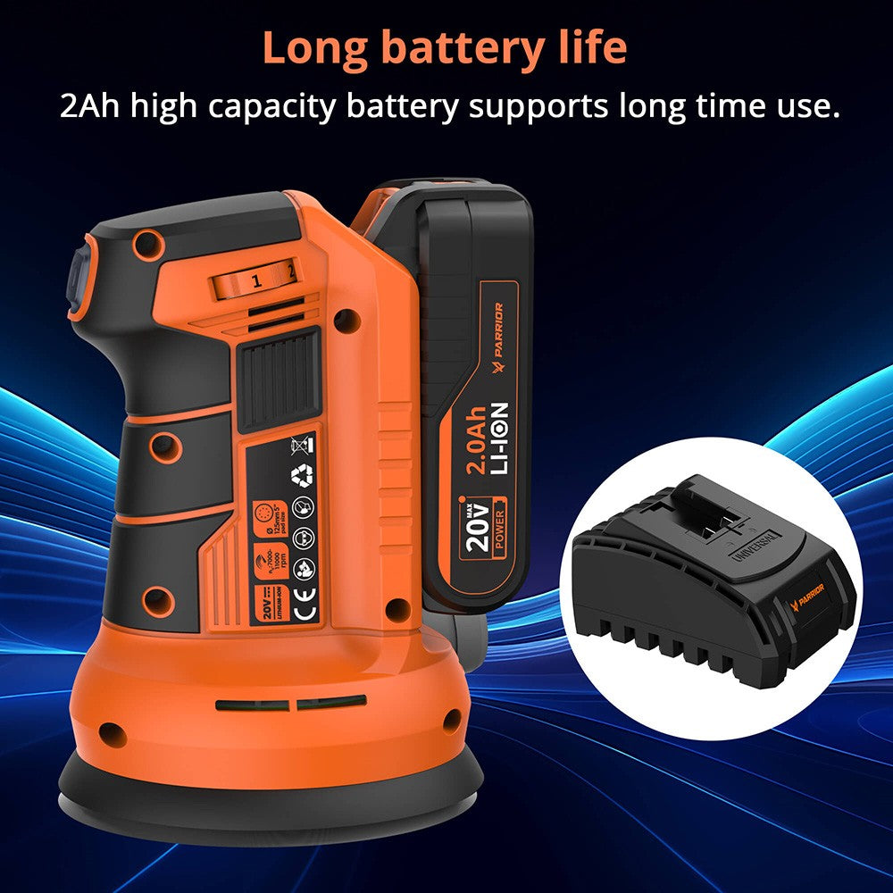 Parrior DS04 20V Cordless Electric Sander, with 2Ah Battery & 5-Inch(125mm) Disc, 11,000RPM Motor