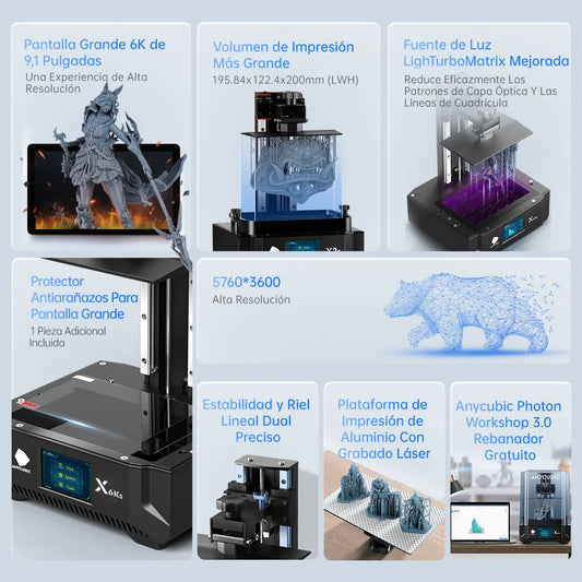3D tlačiareň ANYCUBIC Photon Mono X 6Ks LCD 9,1'' 6K veľká obrazovka 3D tlač 4,76 l objem UV živice SLA 3D tlačiarne