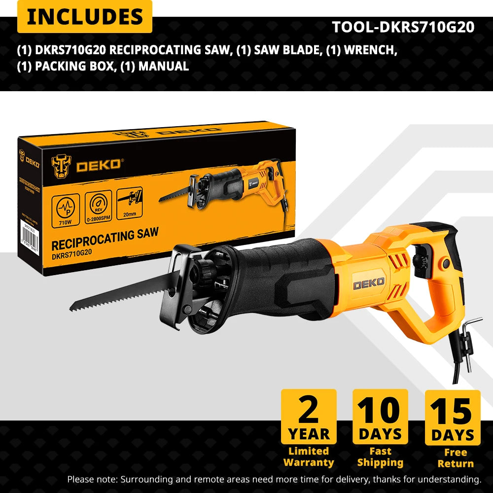 DEKO NEW DKRS710G20 710W elektrická priamočiara píla s pílovými listami Priamočiare reťazové píly na drevo Elektrické náradie pre domácich majstrov