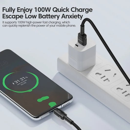 Kábel Toocki 6A USB typu C pre Xiaomi POCO Samsung Huawei 100W rýchlonabíjacia nabíjačka USB C dátový kábel TypeC