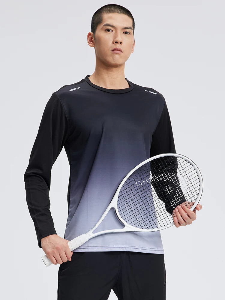 Športové tričko pánske voľné, rýchloschnúce, voľnočasové bežecké tričko s dlhým rukávom, štvorročné fitness top