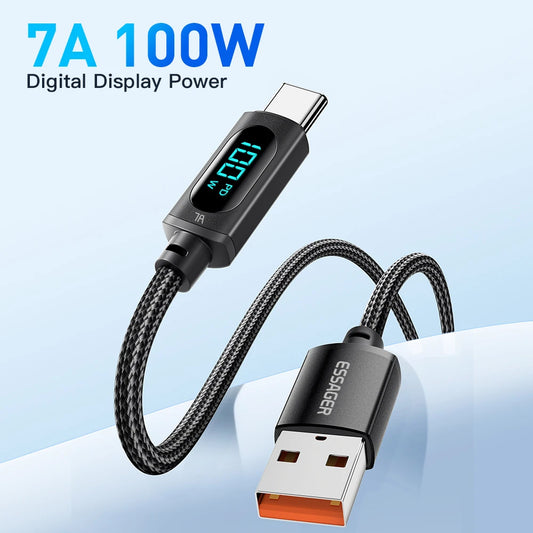 Kábel Essager PD 100W USB typu C k USB C 7A rýchle nabíjanie Kábel nabíjačky pre OPPO Realme Huawei Poco Samsung Display kábel