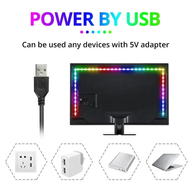 3m USB RGB LED pásik 5V SMD 2835 Smart APP ovládanie Bluetooth Flexibilná páska LED pre podsvietenie počítačovej TV
