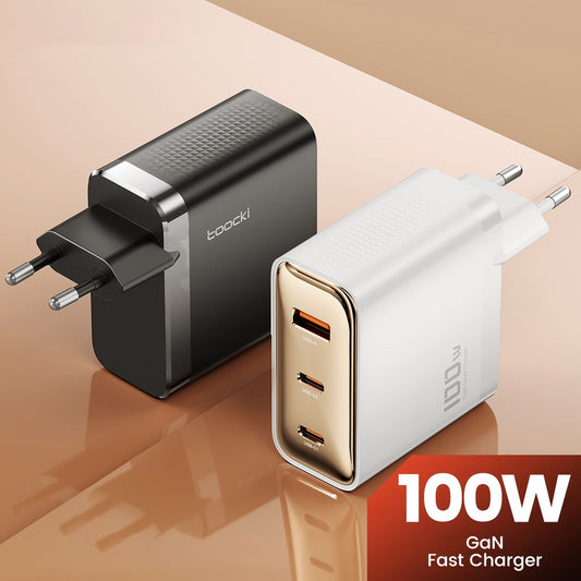 Toocki TCT100-XRB 100W GaN USB Charger, USB-C and USB-A Triple Port PD 3.0, for iPhone, Huawei, Samsung, Tablet, Mobile Phones