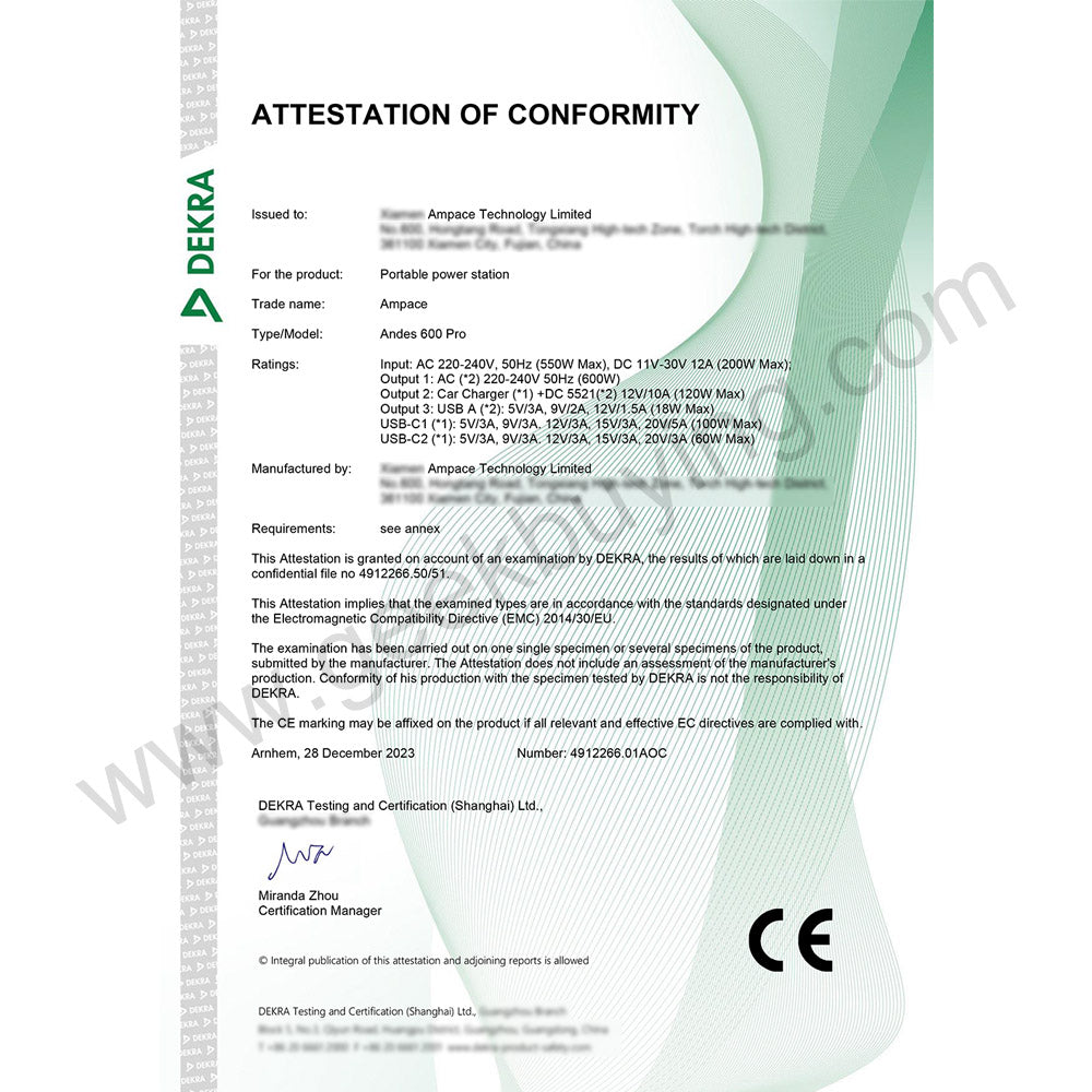 Ampace Andes 600 Pro Portable Power Station, 584Wh LiFePO4 Hybrid Battery, 600W(Surge 1800W) SiCPrime Solar Generator, Recharge to 80% in 1 Hour, 2xAC 2xUSB-A 2xUSB-C 2x5521 1xCar Socket, 2000 Cycles, -20℃~45℃, APP Control, for Outdoor, RVs, Home Use