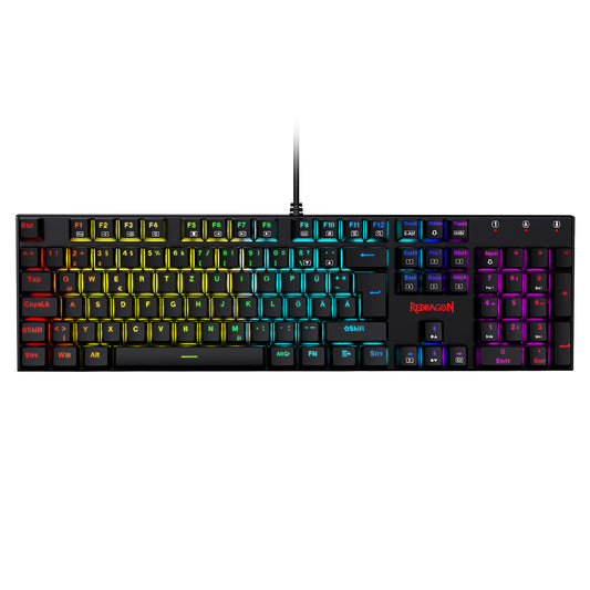 Redragon 105-Key K565-RGB Mechanical Keyboard RGB Backlight German Layout Aluminum Base Red Switch - Black
