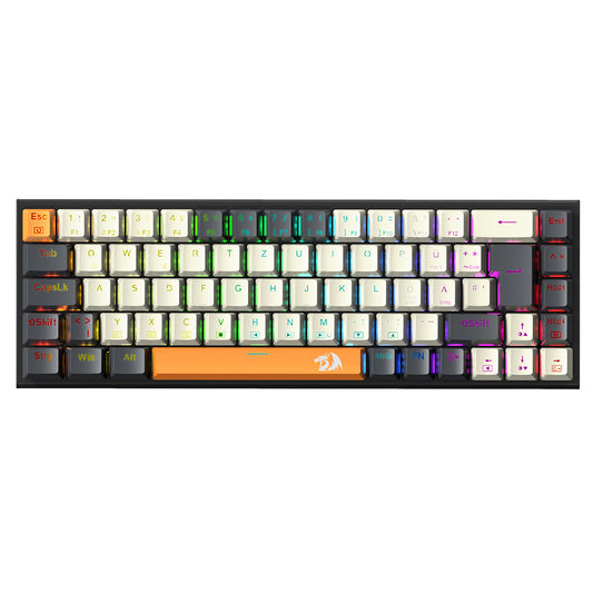 Redragon QWERTZ German Layout K633CGO-RGB Ryze 68-Key Mechanical Gaming Keyboard, Red Switch RGB Backlight Metal Panel USB-C Wired Connection, Hot-Swappable Mechanical Switches Programmable Keys Colorful PBT Keycaps with 4 Extra Outemu Switches