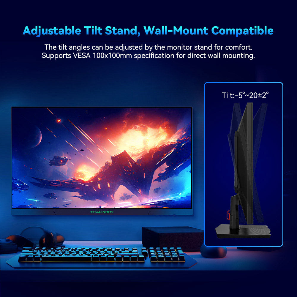 TITAN ARMY P27GR Gaming Monitor, 27-inch 2560*1440 16:9 Fast IPS Screen, 180Hz Refresh Rate, 1ms GTG, 99% sRGB, HDR10, Adaptive-Sync, Gaming Mode, Dynamic OD, PBP & PIP Display, Low Blue Light, Adjustable Tilt, VESA Wall Mounting