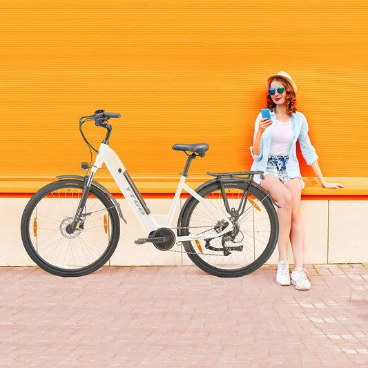 TTGO C7(ZZ-28ST) Electric Bike, 250W BAFANG Mid Drive Motor, 36V 20Ah Battery, 700C*45C Tire, 25km/h Max Speed, 160-180km Range, Hydraulic Disc Brake, Shimano 9-speed, LCD Display - White