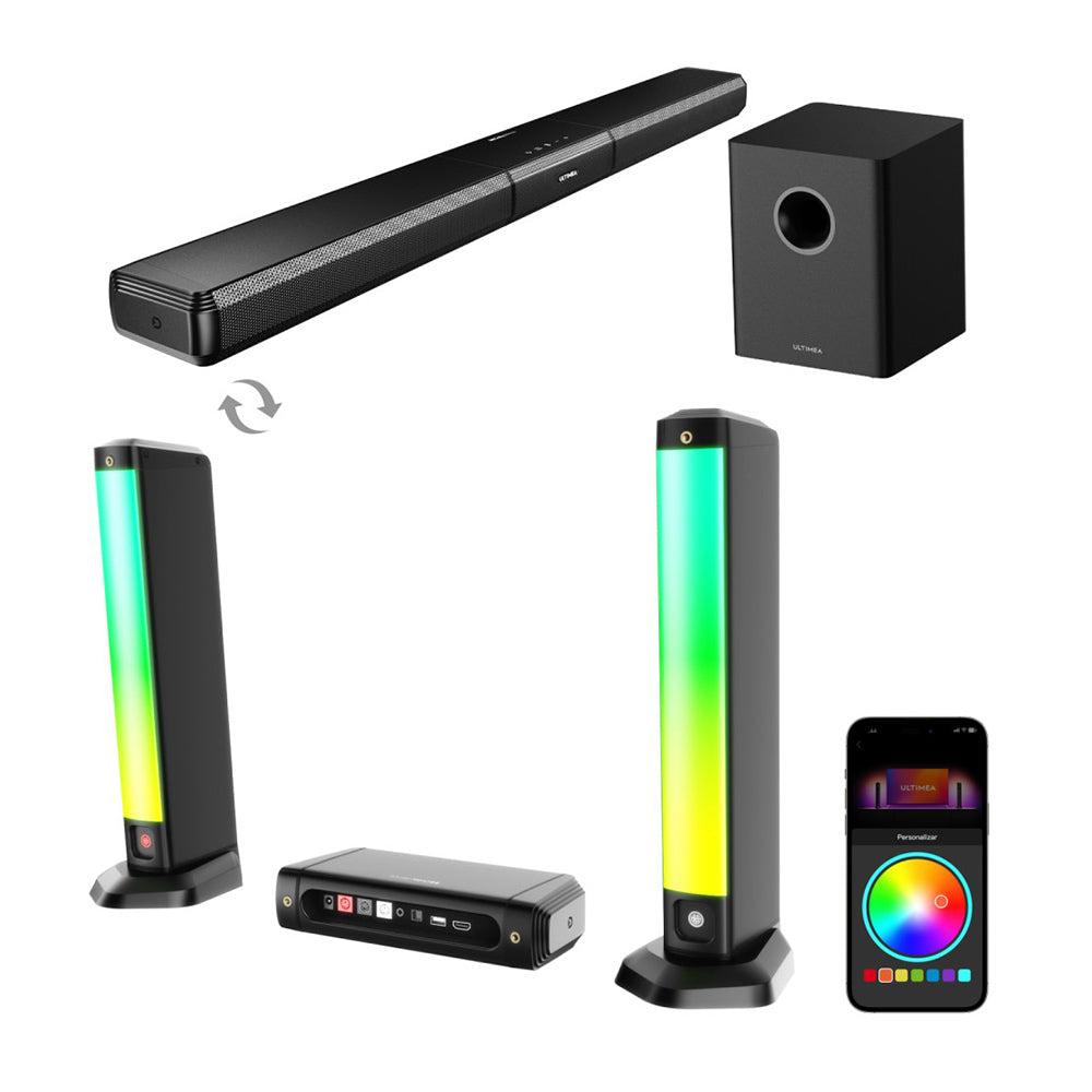 Ultimea Apollo S80 5.1 Soundbar, Smart APP Control, Dynamic Lighting Effects, RGB Light & Brightness Adjustment, 121 Preset EQ Matrices, Detachable Design