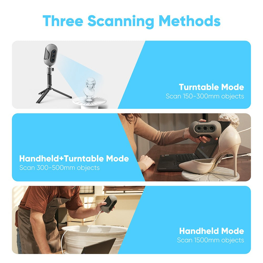 3DMakerpro Mole 3D Scanner Premium Edition, NIR Light Source, 0.05mm Accuracy, 0.1mm Resolution, 10fps Frame Rate, Visual Tracking, Facial Scanning, Anti-Shake, 200x100mm Single Capture Range, with Turntable