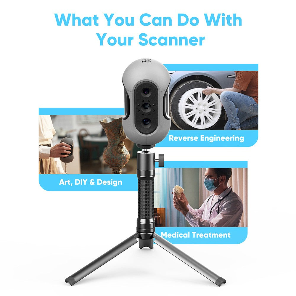 3DMakerpro Mole 3D Scanner Premium Edition, NIR Light Source, 0.05mm Accuracy, 0.1mm Resolution, 10fps Frame Rate, Visual Tracking, Facial Scanning, Anti-Shake, 200x100mm Single Capture Range, with Turntable