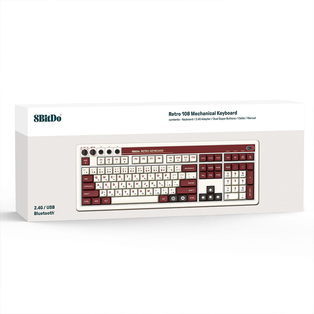 8BitDo Retro 108 Mechanical Keyboard, 108 Keys, Hot-swappable PCB, 3 Modes Connection, Wireless Gaming Keyboard for Windows &amp; Android - Red