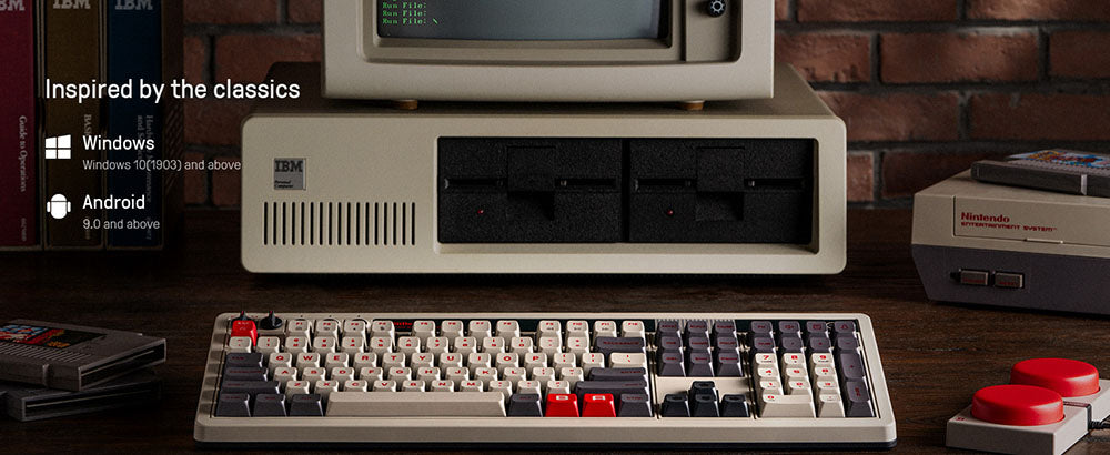 Mechanická klávesnica 8BitDo Retro 108, 108 klávesov, vyměnitelné PCB, 3 režimy pripojenia, bezdrôtová herná klávesnica pre Windows a Android - červená