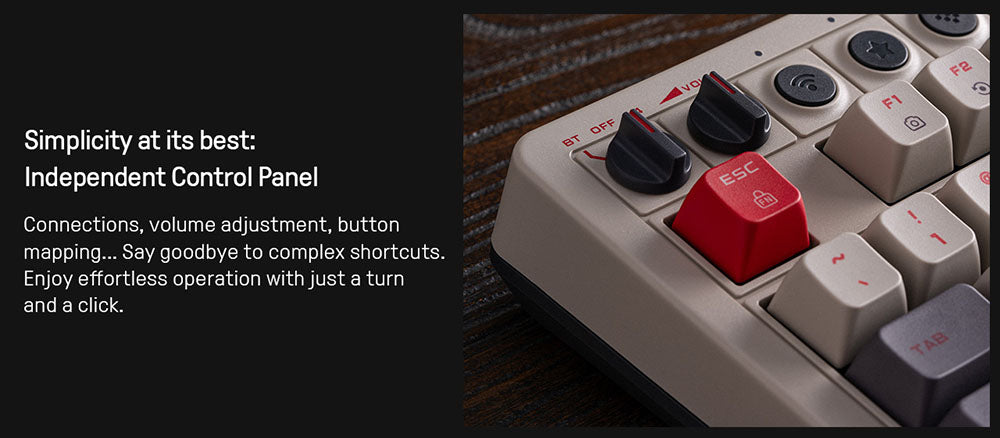 Mechanická klávesnica 8BitDo Retro 108, 108 klávesov, vyměnitelné PCB, 3 režimy pripojenia, bezdrôtová herná klávesnica pre Windows a Android - červená