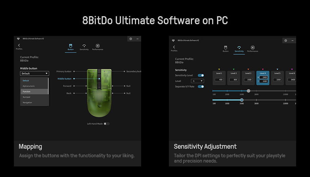 8BitDo Retro R8 Xbox Edition, 3 režimy pripojenia, vybavený senzorom PAW 3395, programovatelné tlačidlá