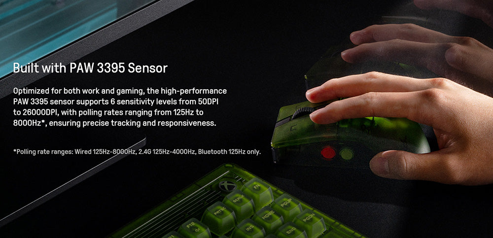 8BitDo Retro R8 Xbox Edition, 3 režimy pripojenia, vybavený senzorom PAW 3395, programovatelné tlačidlá