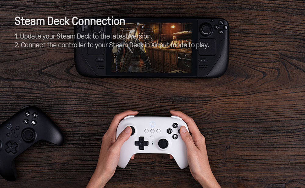 8Bitdo Ultimate herný ovládač s nabíjacou základňou, Hallovým efektovým joystickom, kompatibilný so Switch, Windows a Steam Deck – biela