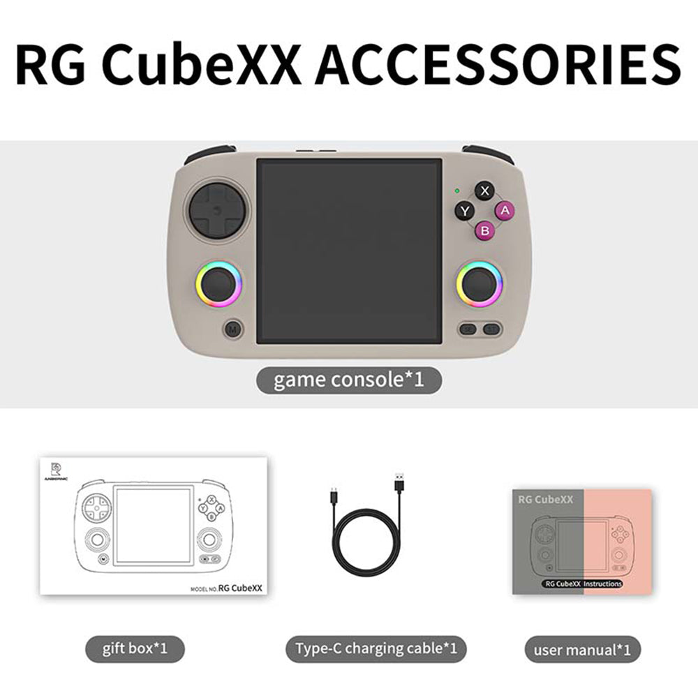 ANBERNIC RG CubeXX Game Console, 3.95-inch 720*720 IPS Screen, Linux 64-bit, 5G WiFi Bluetooth 4.2, Moonlight Streaming, 6.5 Hours of Playtime, RGB Light - Grey