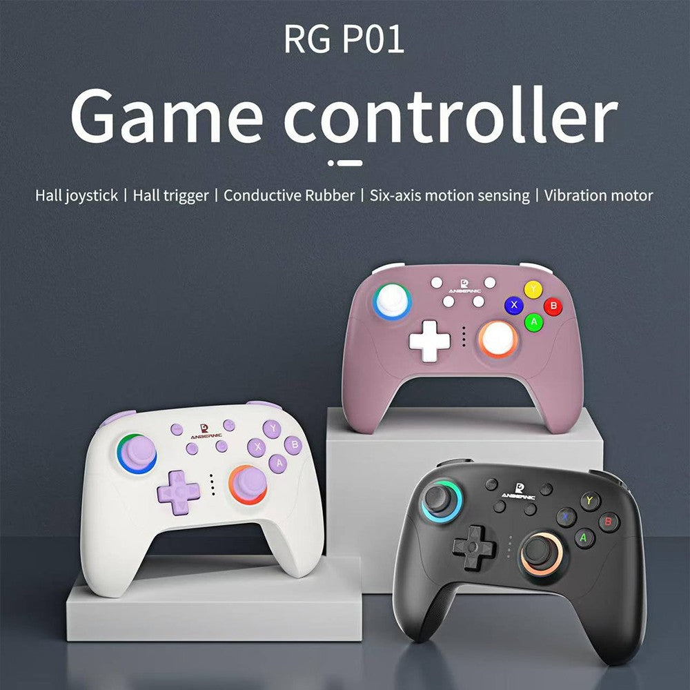 ANBERNIC RG P01 Game Controller, Hall Effect Triggers &amp; Joystick, Six-axis Gyroscope, Bluetooth/2.4G Wireless/ Wired Connection, 9 Hours Autonomy, Compatible with PC, Switch, Android, iOS, Steam - Black