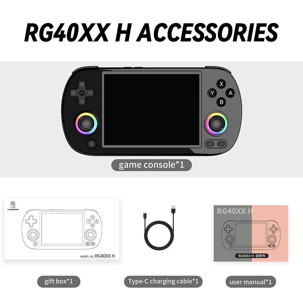 ANBERNIC RG40XX H Retro Game Console with RGB Light, 32GB TF Card, LPDDR4 1GB, 640*480P IPS Screen, 3200mAh Battery for 6 Hours Autonomy, Linux OS, 5G Wifi Bluetooth, Moonlight Streaming - Black