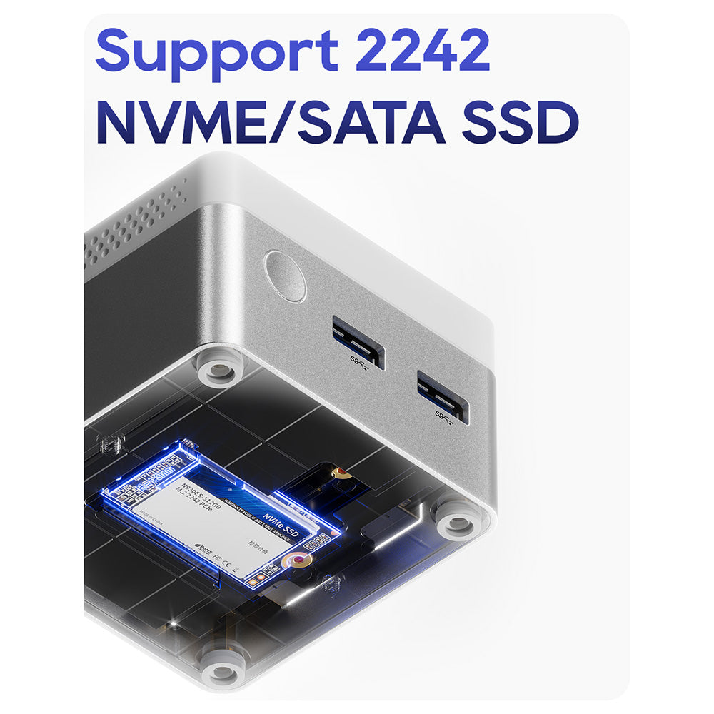 AOOSTAR T8 Mini PC (Free Docking Station), Intel N100 4 Cores Max 3.4GHz, 12GB LPDDR5 RAM 256GB SSD, Support Dual-screen 4K@60Hz Display, Dual Band WiFi, 1*Full-featured Type-C 2*USB3.0 2*USB2.0 1*HDMI 2*1000Mbps LAN 1*Audio Jack, 35W GaN Charger