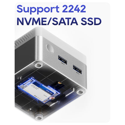 AOOSTAR T8 Mini PC (Free Docking Station), Intel N100 4 Cores Max 3.4GHz, 12GB LPDDR5 RAM 256GB SSD, Support Dual-screen 4K@60Hz Display, Dual Band WiFi, 1*Full-featured Type-C 2*USB3.0 2*USB2.0 1*HDMI 2*1000Mbps LAN 1*Audio Jack, 35W GaN Charger