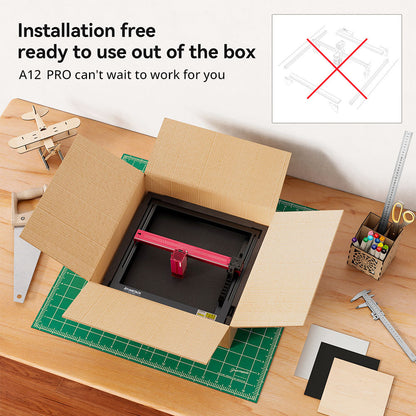 ATOMSTACK A12 PRO 12W Laser Engraver Cutter, Fixed Focus, 0.02mm Engraving Precision, 600mm/s Engraving Speed, 32-bit Motherboard, Cross Laser Positioning, App Control, Unibody Frame, 365x305mm