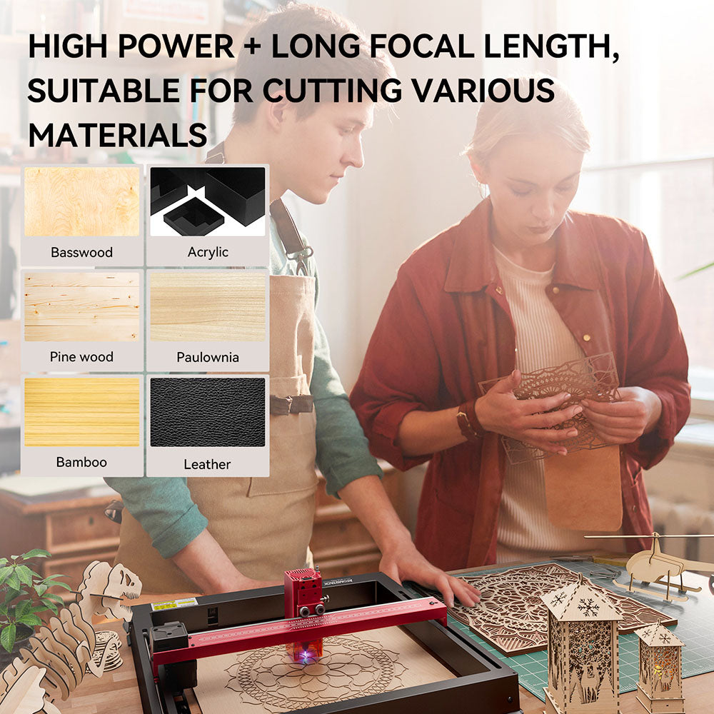 ATOMSTACK A12 PRO 12W Laser Engraver Cutter, Fixed Focus, 0.02mm Engraving Precision, 600mm/s Engraving Speed, 32-bit Motherboard, Cross Laser Positioning, App Control, Unibody Frame, 365x305mm