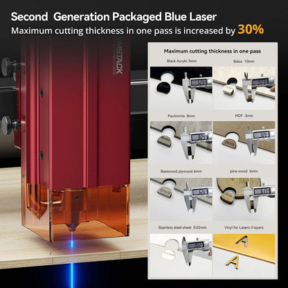 ATOMSTACK A12 PRO 12W Laser Engraver Cutter, Fixed Focus, 0.02mm Engraving Precision, 600mm/s Engraving Speed, 32-bit Motherboard, Cross Laser Positioning, App Control, Unibody Frame, 365x305mm