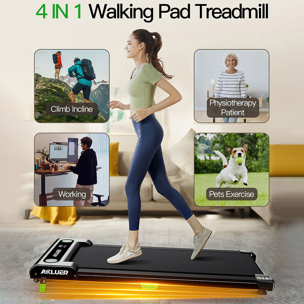 Akluer 480L-A Walking Pad with Incline, 2.5HP Under Desk Treadmill with Remote Control, LED Display, 330lbs Max Capacity