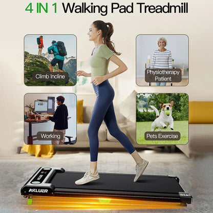 Akluer 480L-A Walking Pad with Incline, 2.5HP Under Desk Treadmill with Remote Control, LED Display, 330lbs Max Capacity