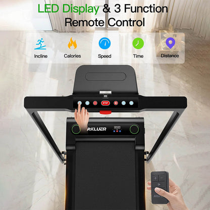 Akluer 480L-B Incline Walking Pad with Handle, 2.5HP Under Desk Treadmill, LED Screen &amp; Remote Control, 330lbs Max Capacity, Foldable