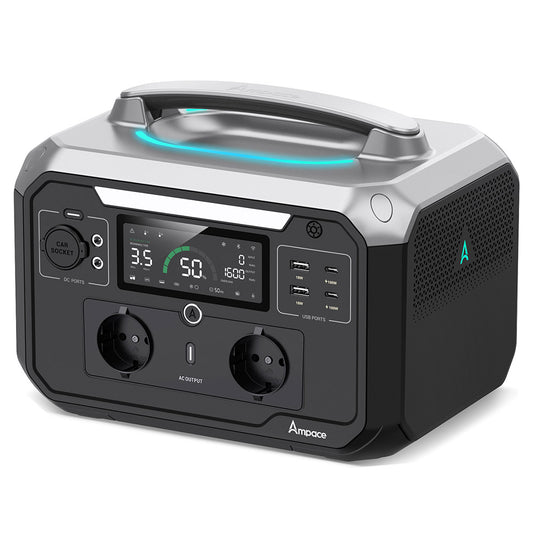 Ampace Andes 600 Pro Portable Power Station, 584Wh LiFePO4 Hybrid Battery, 600W(Surge 1800W) SiCPrime Solar Generator, Recharge to 80% in 1 Hour, 2xAC 2xUSB-A 2xUSB-C 2x5521 1xCar Socket, 2000 Cycles, -20℃~45℃, APP Control, for Outdoor, RVs, Home Use