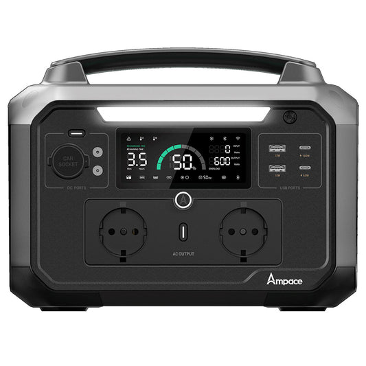 Ampace Andes 600 Pro Portable Power Station, 584Wh LiFePO4 Hybrid Battery, 600W(Surge 1800W) SiCPrime Solar Generator, Recharge to 80% in 1 Hour, 2xAC 2xUSB-A 2xUSB-C 2x5521 1xCar Socket, 2000 Cycles, -20℃~45℃, APP Control, for Outdoor, RVs, Home Use